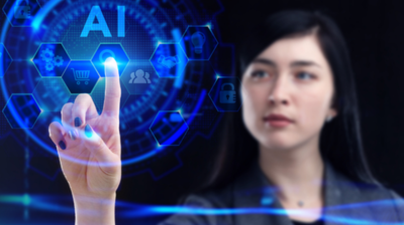 Woman touching AI circle in air