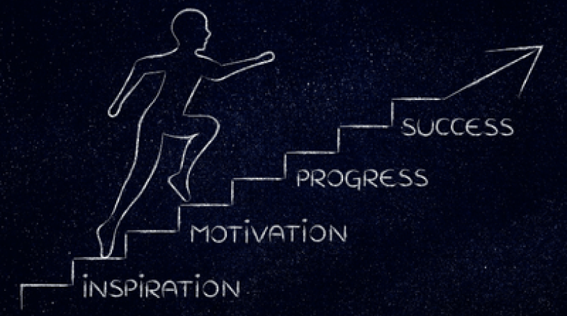 Chalkboard drawing of person climbing stairs